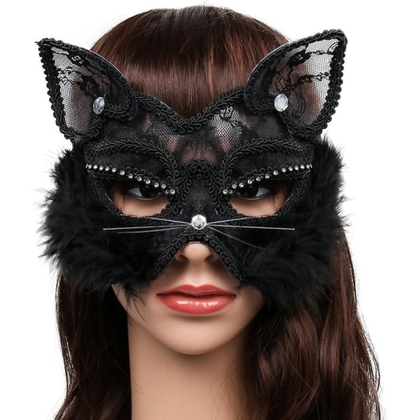 Sexig spetsmaskerad mask kvinnlig kattmask venetiansk mask lämplig för maskerad Halloween jul karneval gudinna