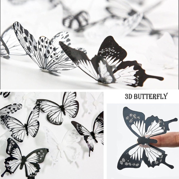 72 st 3d Butterfly Väggdekorationdekor Svart Vit Avtagbar Butterfly Furniture Party