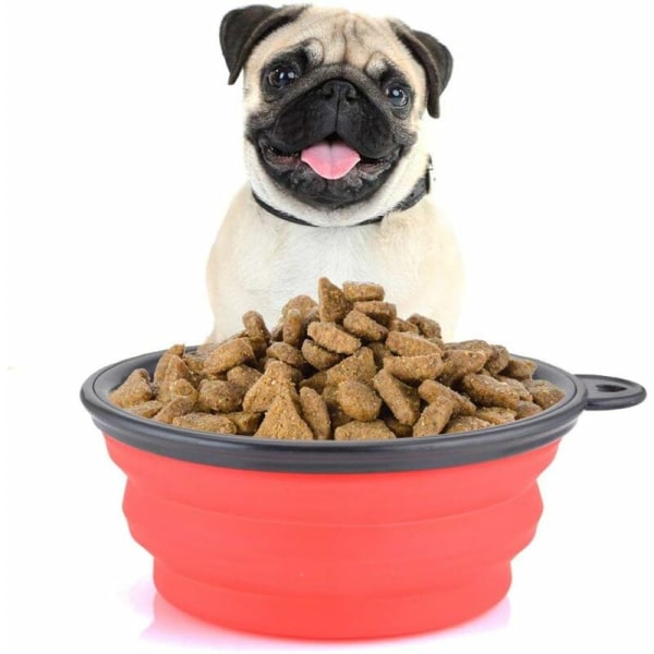 Hundeskål, sett med 2 sammenleggbare hundeskåler i silikon med karabinkrok, bærbar vann- eller matskål for mellomstore til store hunder, reisehundeskål