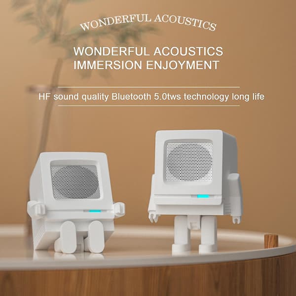 Liten Bluetooth-høyttaler Nyhet og søt Bluetooth liten høyttaler Robot USB-lading Lyd Trådløs Subwoofer