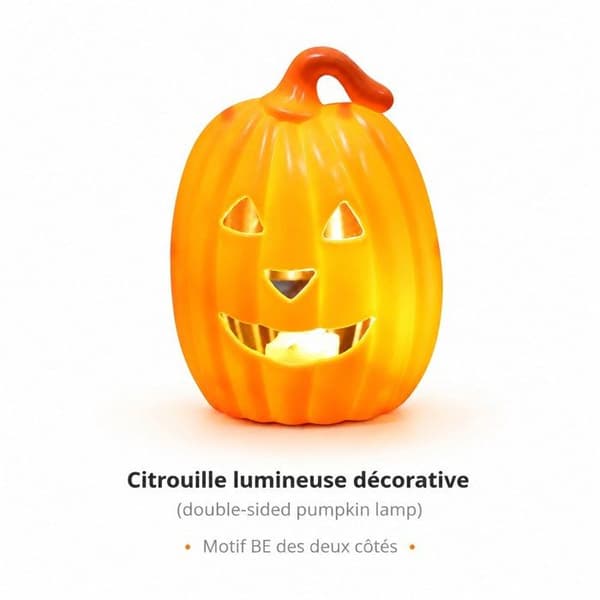 Dekorativ lysende gresskar - VÆR - Halloween-dekorasjon - Dobbeltsidig hvit XXS