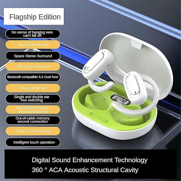 3D Surround Sound Open Tooth Et, Dubbelavbrytande öronsnäckor (vit)