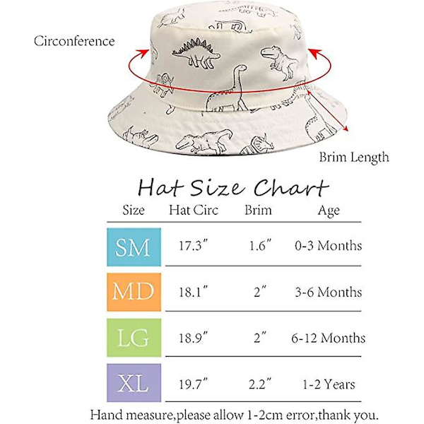 Dww-Vit Dinosaurie-50cm Bred Brätte Solhatt Baby Barn Sommarhatt för Pojke Flicka Anti-UV Justerbar Mössa