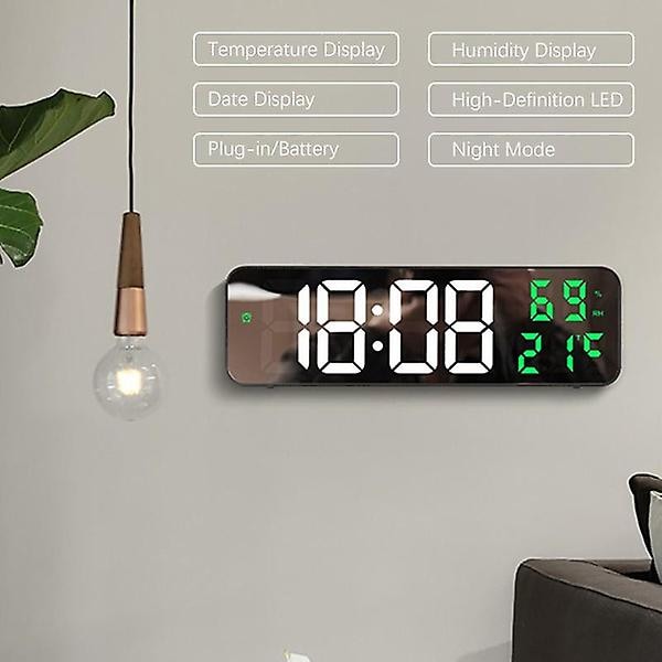 LED Digital Väggklocka Ljusstyrka Justerbar 12/24h Elektronisk Spegelklocka Med Datum Temperatur Fuktighet Display (233.57cm) A