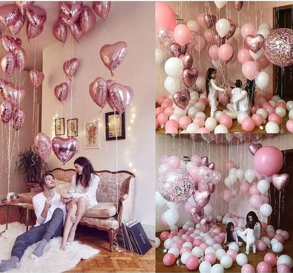 Födelsedagsdekoration Set för Flickor, Rosa Ballonger och Silkespapper Pompoms