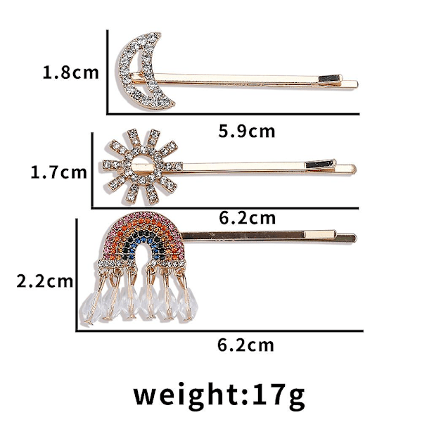 3 stk. månekrystall rhinestone perler dinglende hårnål hårklemme kvinner jenter hårtilbehør dusker hårnål, WZ-1901R