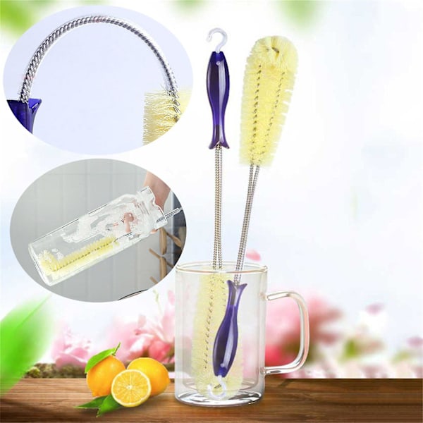 2PC Long Handle Flexible Bottle Cleaning Brush Bending All Round Cleaning Elasticity Kitchen Ther-mos Teapot Cleaner Tool（Multicolor）