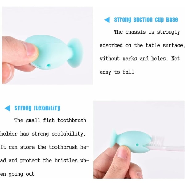 Mini Fish Shape Silikon tannbørstesett 4 stk Baderomstilbehør Sklisikker og tynn tannbørste og sminkebørstesett-Becomerich