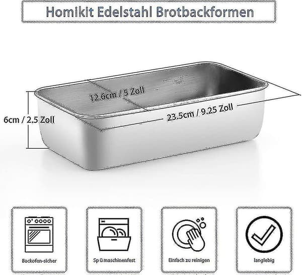 2023-brødform, sæt med 2, bageform i rustfrit stål, rektangulær kageform A