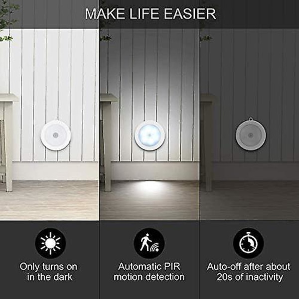 Rörelsesensor nattlampor, set med 3 LED nattlampor trådlös sensor batteridriven för sovrum, vardagsrum, garage, badrum, hall, trappa,