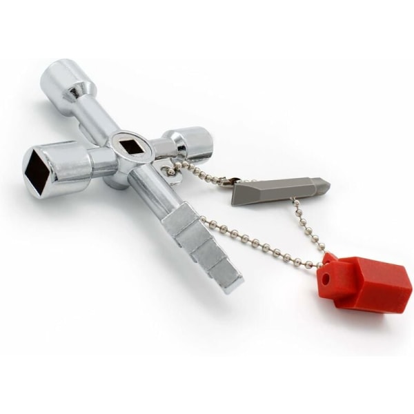 Universal kryssnyckel, praktisk 4-vägs multifunktionsnyckel, silver styrskåpsnyckel, för vatten- och elmätare, gasmätare