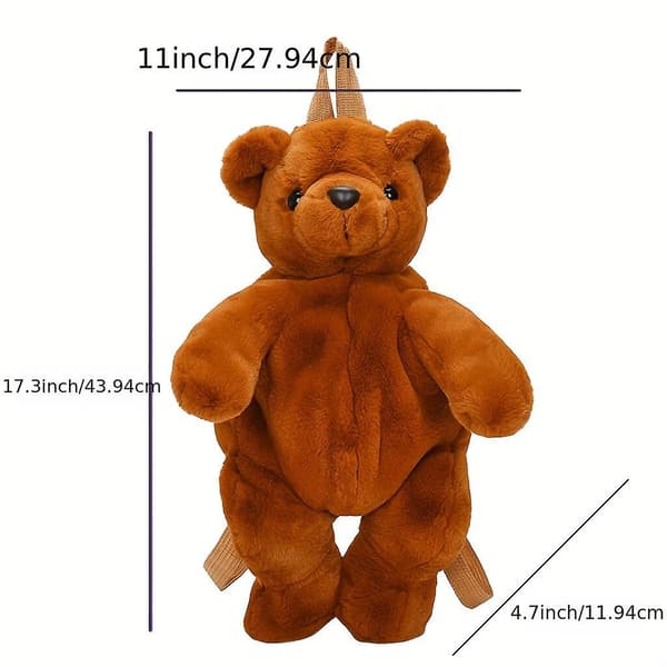 Cartoon Plush Double Back Street Trend Ladies Backpack Doll Bag（brun）