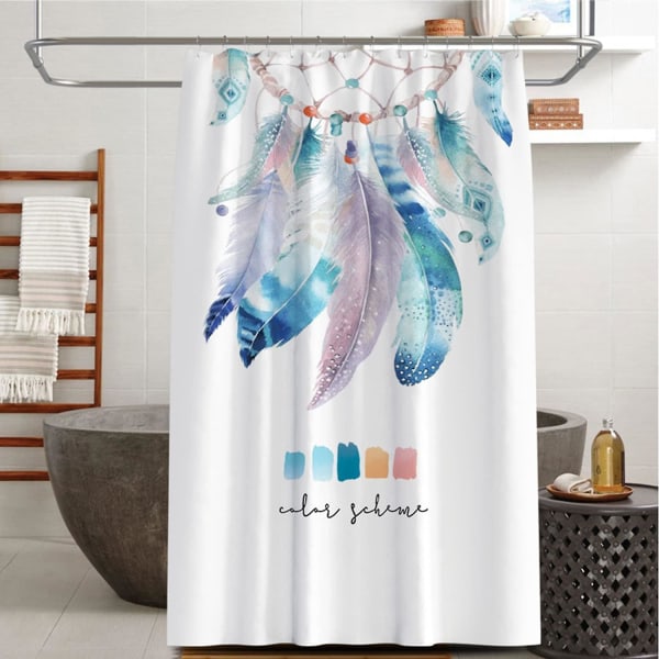 Mögelsäker duschdraperi 180x200 cm, duschdraperi i tyg i maskintvätt med rostskyddskrokar, duschdraperi i bohemisk stil i polyester