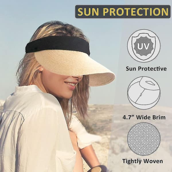 Kvinnors Halm Sol Visir Hatt Bred Brätte Sommar UV-skydd Strandmössa Fällbar Packale