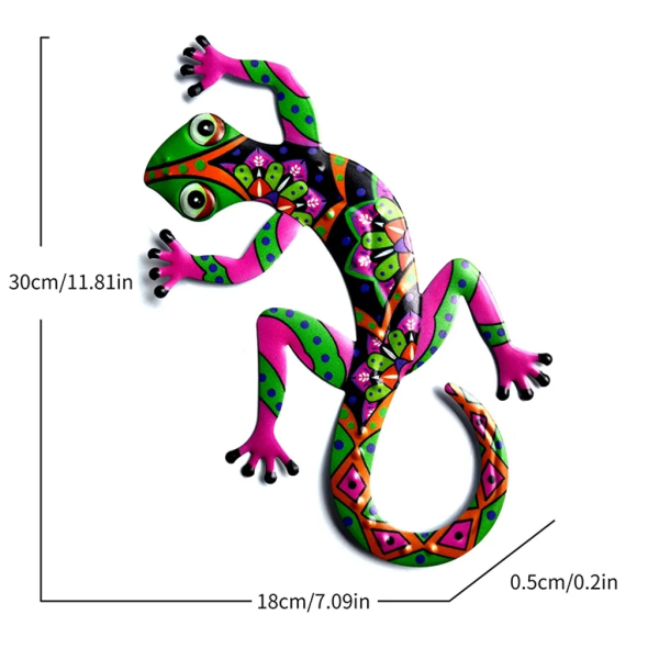 Metallgecko väggkonstdekoration, ödla väggskulptur trädgård gräsmatta staket dekoration hängande inomhus utomhus för hem sovrum kontor kontor trädgård rosa