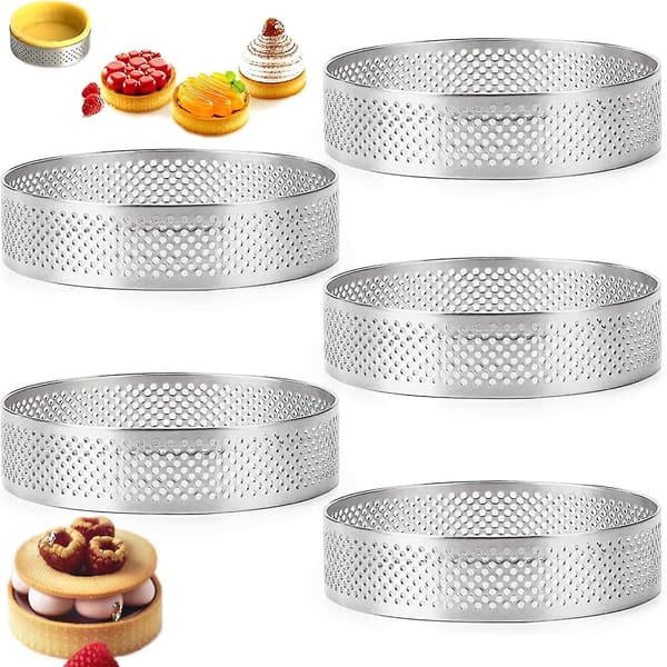 Kakeform 9CM Fransk Dessert Sirkulær Tertering Rustfritt Stål Perforering Fruktpai Quiche Kake Mousseform 5 Stk