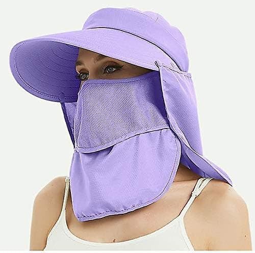Bredskygget Solhat Multifunktionel Upf 50 Beskyttelse Spand Fiskeri Hat Cap（Lilla）