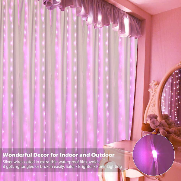 300 LED-gardinlyssnor 16 farver 8 tilstande Farveskiftende lys Vandtæt Usb