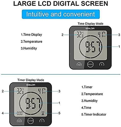 Badrumsklocka, temperaturfuktighetsklocka, LCD-display vattentät digital duschlarmklocka touch-kontroll / temperaturfuktighetsnedräkningstimer, 3