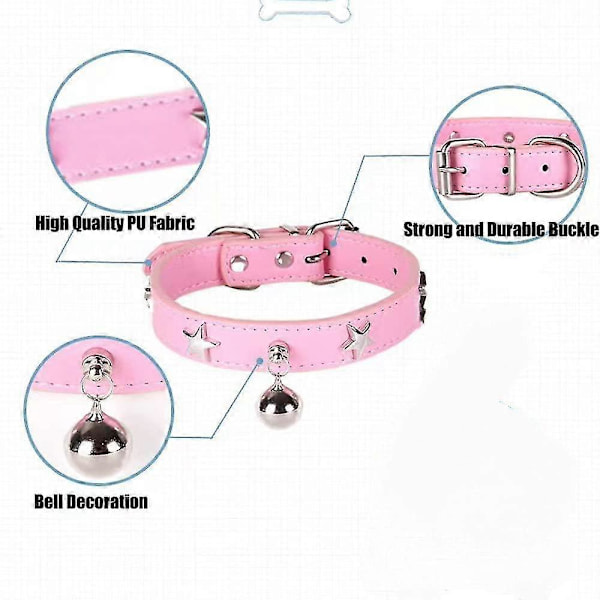 Hundhalsband med Klocka och Stjärnstuds, Hundhalsband för Katt Valp Liten Medium Stor Hundhalsband Husdjurshalsband Justerbar Längd