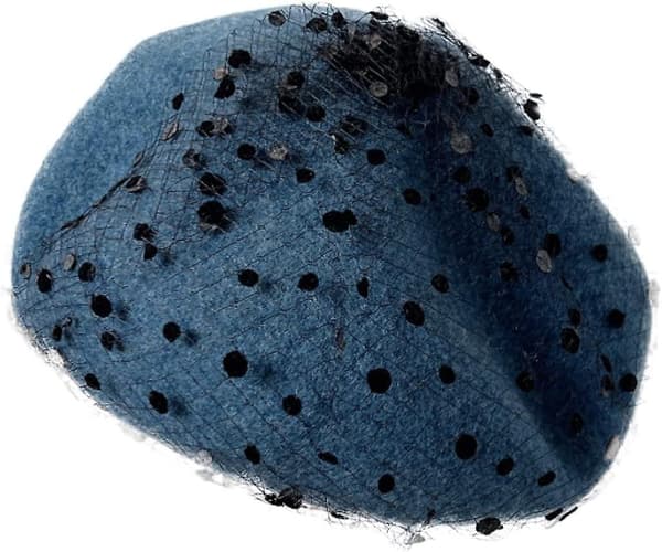 Baret Hatte til kvinder Elegant Mesh Veil Ottekantet Hat Polka Dots Lace Sheer Uld Varm Hue Hat Kunstner Strik Solid Dome Caps（One Size，Lyseblå）
