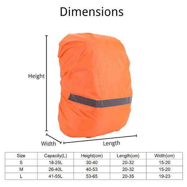 Regnskydd för ryggsäckar skolväskor (18-70L), vattentätt ryggsäcksregnskydd regnskydd med reflexer för vandring, camping, cykling (orange, XL)