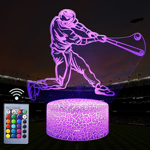 3D Baseball Player Nattlampa, LED Illusion Lamp Med Fjärrkontroll & USB-kabel Bäst