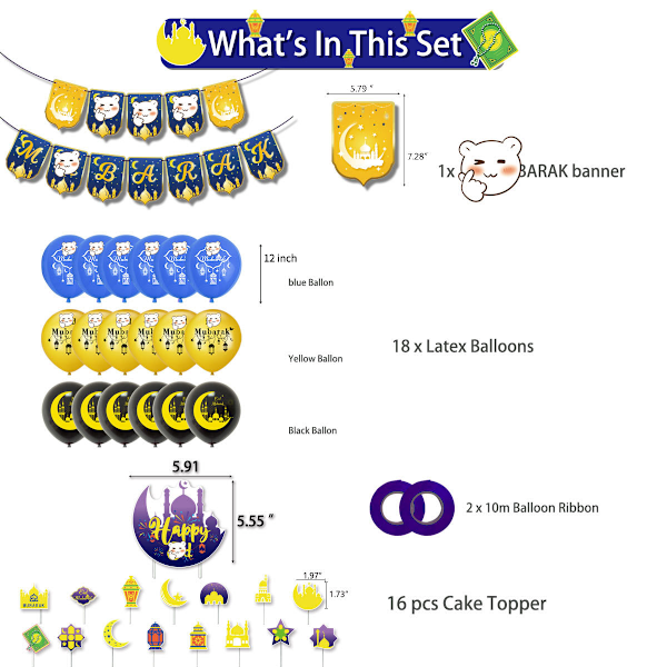Eid Mubarak Dekoration Eid Mubarak Banner Latex Ballonger Folieballonger För Eid Mubarak Ramadan Fest Dekorationer