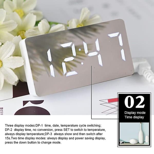 LED Digital Väggklocka Spegel Väggklocka Med Dimmer Snooze Temperaturfunktion För Sovrum Kontor Resor Usb Ström