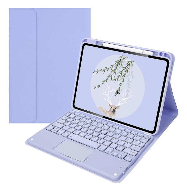 Pekplatta Case för Ipad Pro 112021/2020, lila löstagbart trådlöst Bluetooth tangentbord med pekplatta, smart silikon.