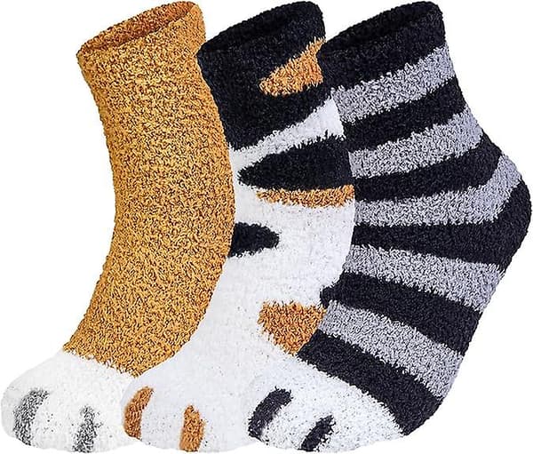 3 par bløde vintersokker til kvinder - varme, fluffy, bløde hjemmesko til at sove i - søde dyresokker - søde kattepoter2/størrelse: one size