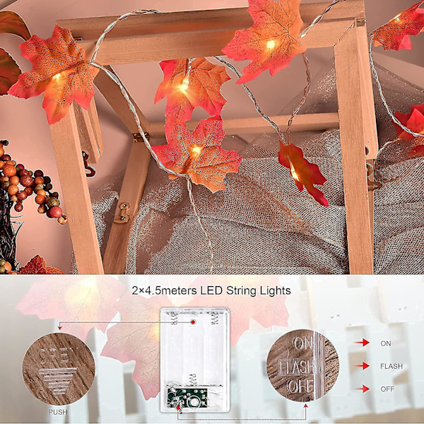 Höstljus Höstdekor Höstdekorationer för hemmet Totalt 19,6 fot 60 LED [2-pack]