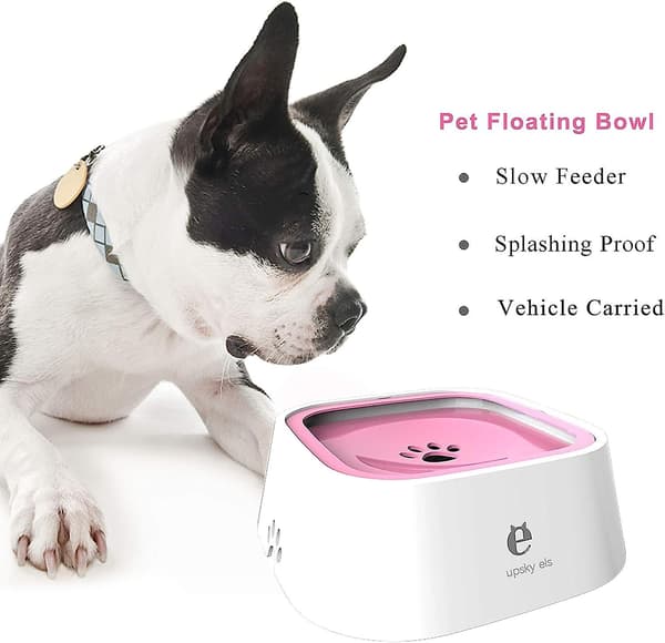 Hundeskål, der ikke spilder - Vandskål til kæledyr - Langsom vandfoder - Hundeskål, der ikke glider - Vanddispenser til kæledyr - 35oz foderbeholder - pink - Pink