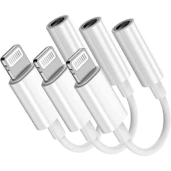 3-pack Apple Lightning till 3,5 mm hörlursadapter, [Apple MFi-certifierad] iPhone-hörlursljudomvandlare, kompatibel med iPhone 13/12/11 Pro/XR