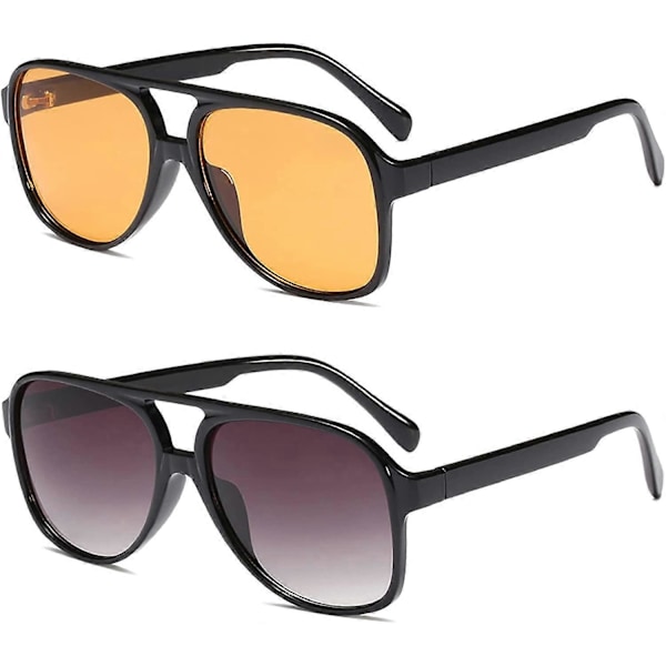 Klassiska Vintage Aviator Solglasögon för Kvinnor Män Stora Ramar Retro 70-tal Solglasögon