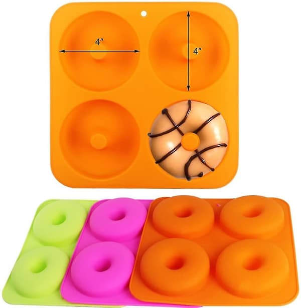 3 stk. 10 cm Donut Bageform Fuld Størrelse Non-Stick Silikoneforme Donut Bakker Donut Forme, 3 Farver