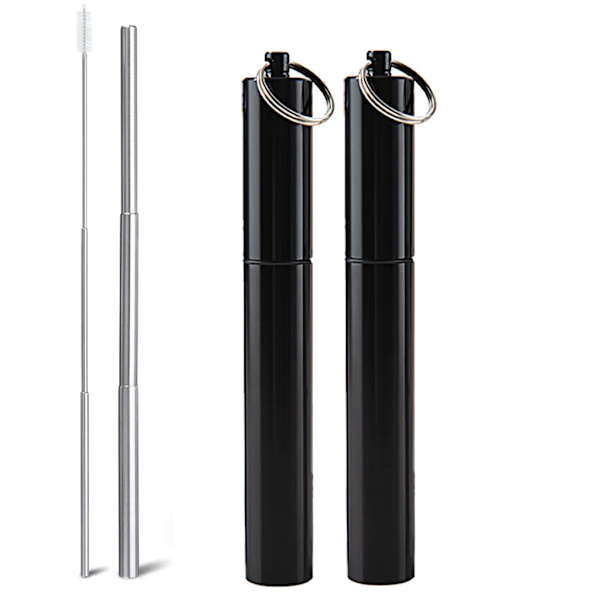 2-pack Återanvändbara Metallsugrör, Vikbara Rostfria Sugrör, Bärbara (Svart)