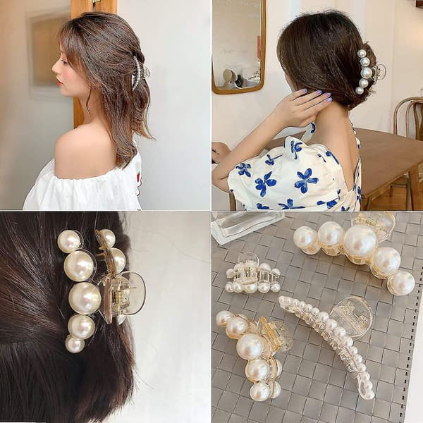 Perle hårklips, styling hårklips sterkt hold hårklips for kvinner (pakke med 4)