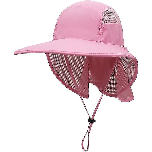 Solhatt, Herr, Dam, UPF 50+ Utomhus UV Sommarkeps med Nackskydd, Vandring, Fiskehatt, Strand Vikbar（Rosa）