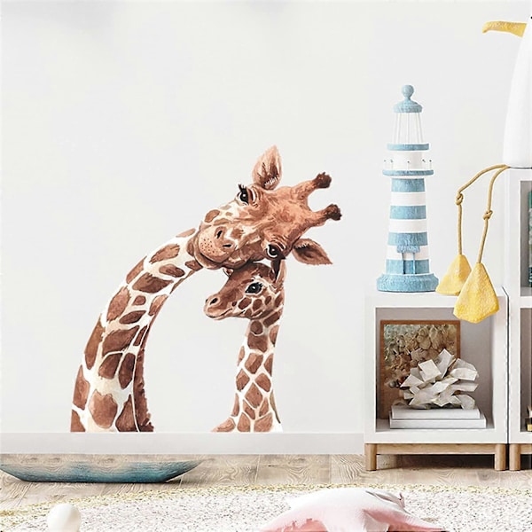 Realistsik söt och charmig mamma och liten giraff djurväggdekal avtagbar väggdekal skal och klistra väggdekor heminredning för barnrum plantskola