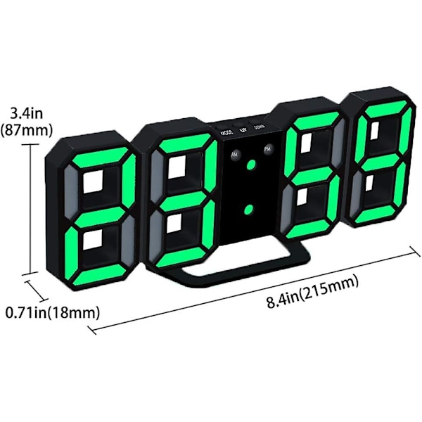 3D digitalt vækkeur LED vægur med 3 justerbare lysstyrkeniveauer Snooze Dimmer Let at læse sort-blå