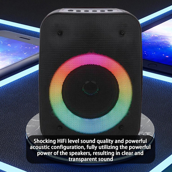 Langattomat Bluetooth-kaiuttimet, Bluetooth-kaiutin stereo, kannettava langaton kaiutin valoilla, subwoofer ulkoilmajuhliin (ilmainen koko, musta)