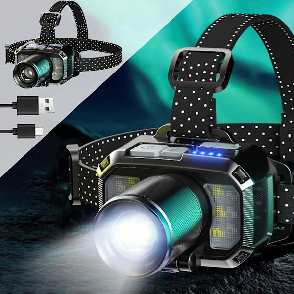 Superljus och uppladdningsbar strålkastare med hög effekt, nya LED-induktionsstrålkastare, laddning, utomhusnattfiske, fjärrficklampa, superljus på