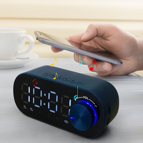Vekkerklokke, Bluetooth-høyttaler, bærbar knottkort, nattlys, subwoofer, datalydsystem (blå)
