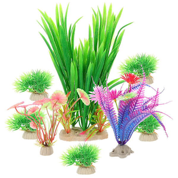 8 stk. Akvarie Landskabsplanter Fisketank Dekoration Kunstig Vandgræs Ornament Vandplanter（22.00X8.20X4.70CM，Som Vist）