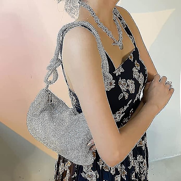 Aften taske, damer knude håndtag Rhinestones aften clutch taske（Sølv）