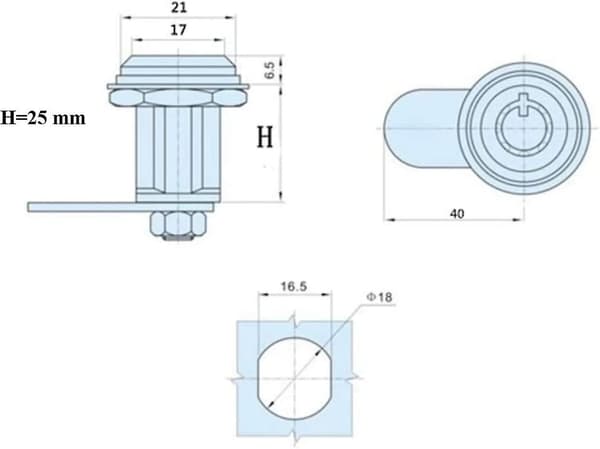 Rörlås i zinklegering för säkerhetslåda, dörrcylinder, brevlåda, verktygslåda, 2 nyckellås 25 mm
