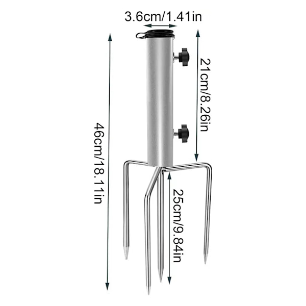 Parasolholder, parasolholder med pløk til græsplænen, velegnet til strand, camping, 46 cm