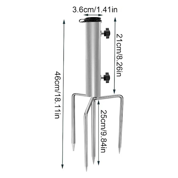 Parasolstativ, markspik för gräsmatta, parasollstativ, lämplig för strand, camping, 46 cm