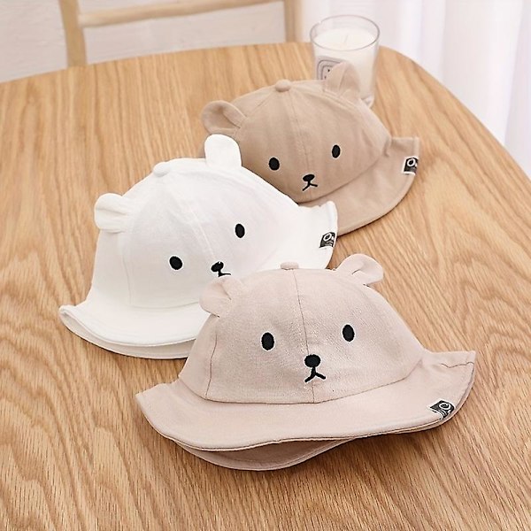Baby Super Cute Bear Fisherman Hat Men And Women Baby Sun Shade Thin Basin Hat（Beige）